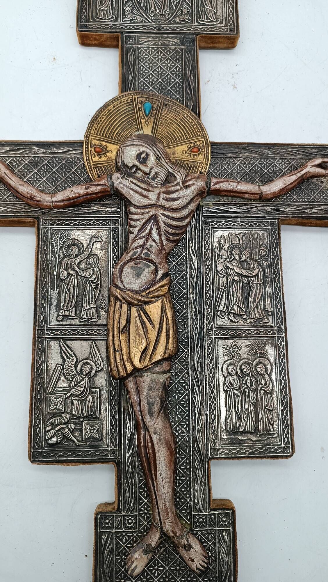 Croix Crucifiée 1853 En Argent Sterling Et ébène - Pendentif Reliquaire Vintage, Occasion, Couleur Argenté