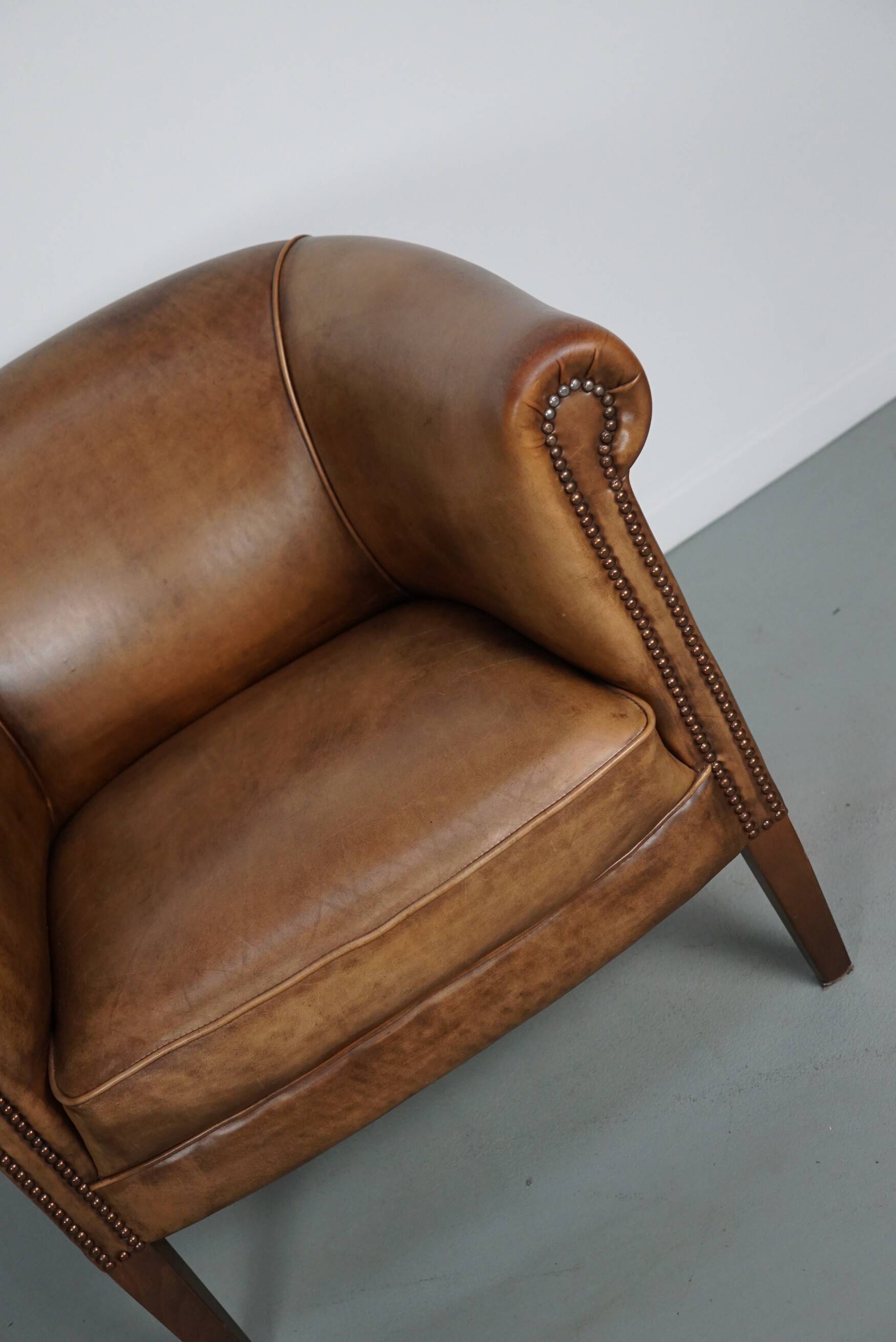 Vintage Dutch cognac coloured leather club chair