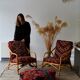 Set of 2 vintage armchairs 90s bamboo, with kilim cushions handmade on mesu