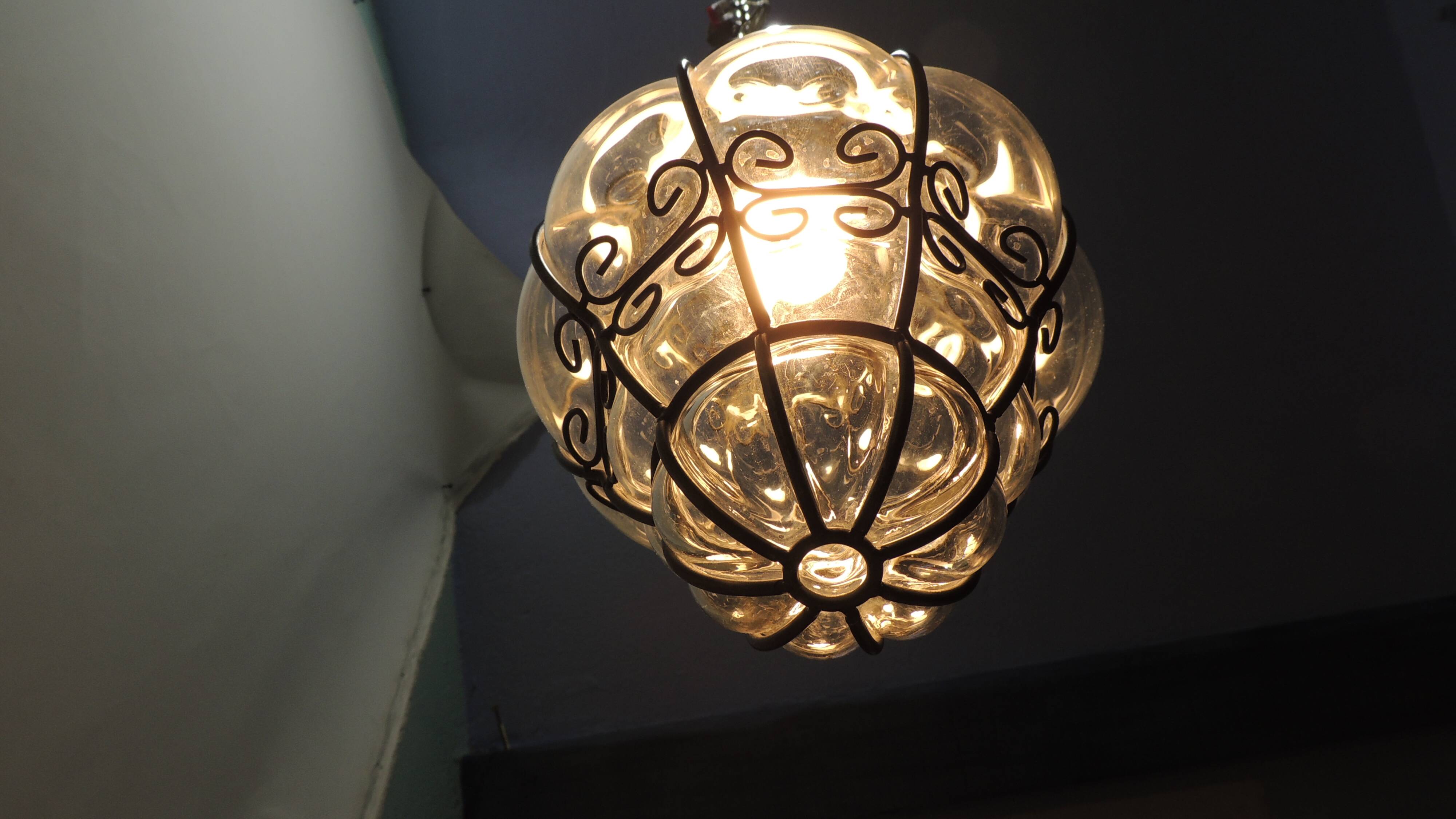 Vintage blown glass lantern suspension in Venetian style, evoking the