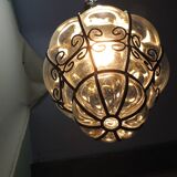 Vintage blown glass lantern suspension in Venetian style, evoking the