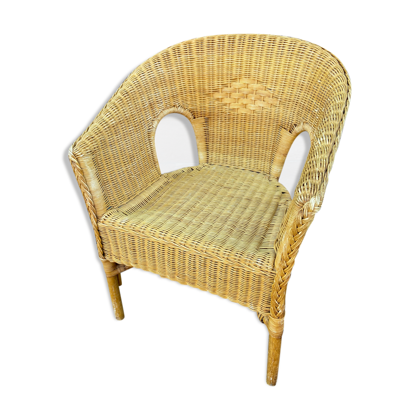 Vintage rattan gondola armchair 1980s