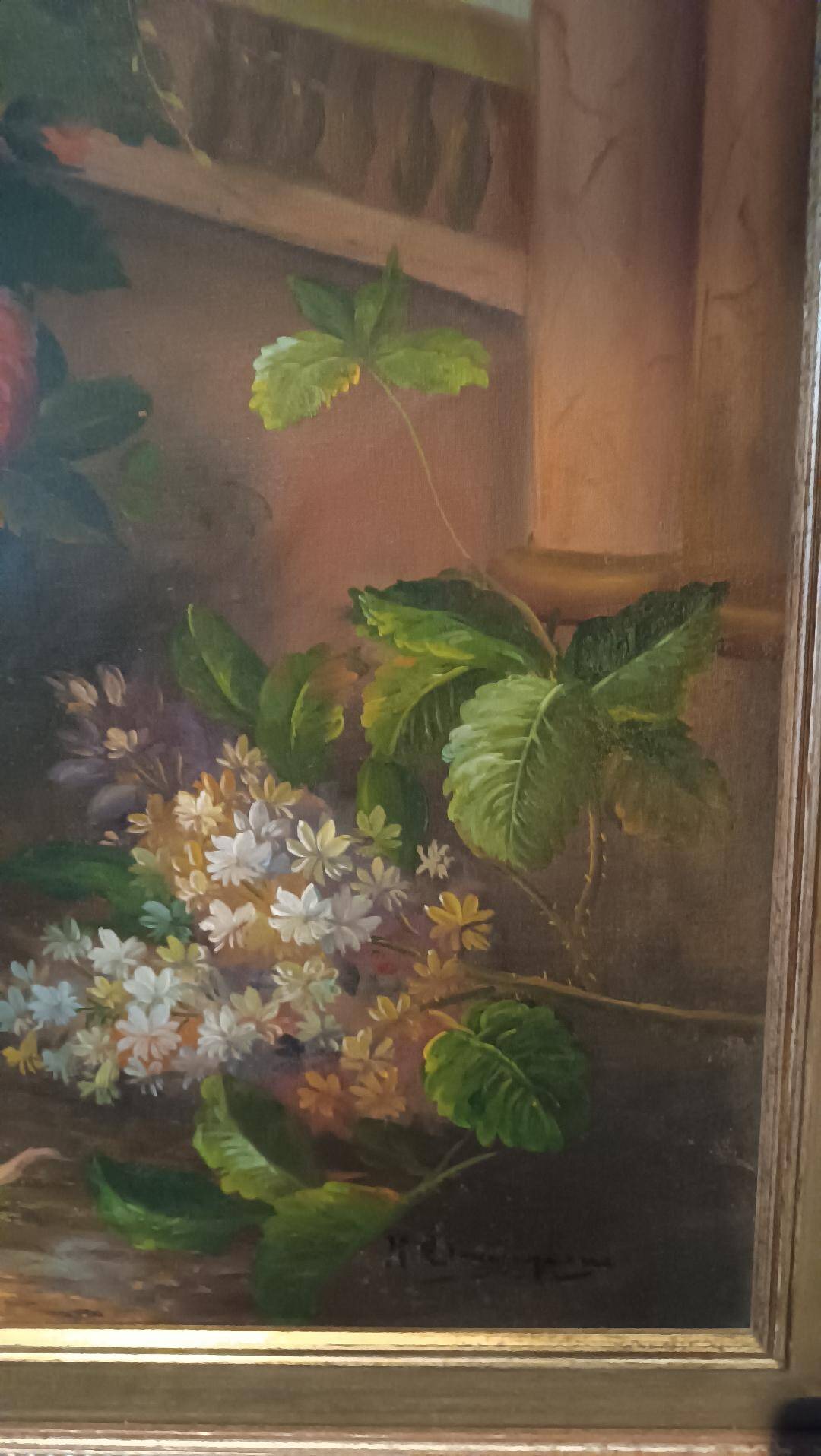 Grand tableau - huile sur toile - vase de fleurs - signé Arcangelo Monzio Compagnoni