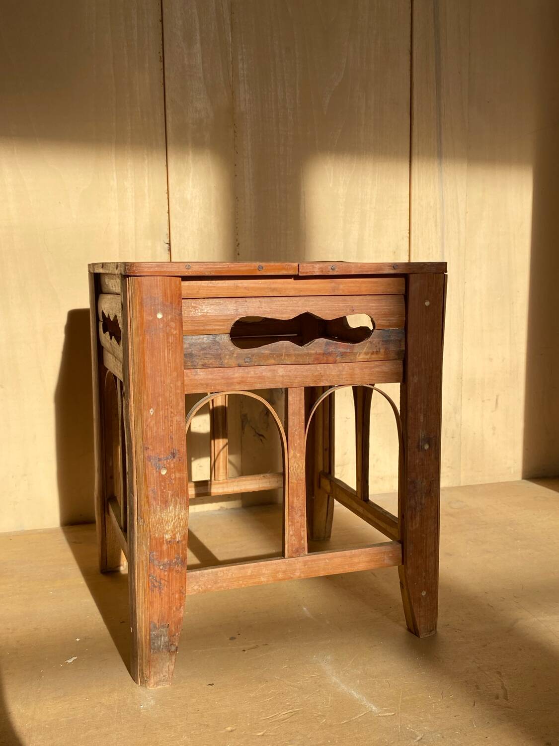 Vintage bamboo stool or side table – Handmade mid-
