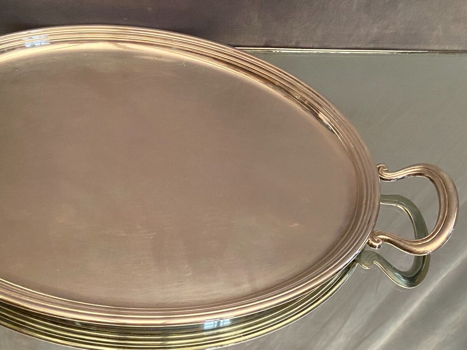 Tray with oval handles in the silver metal Louis-Philippe style