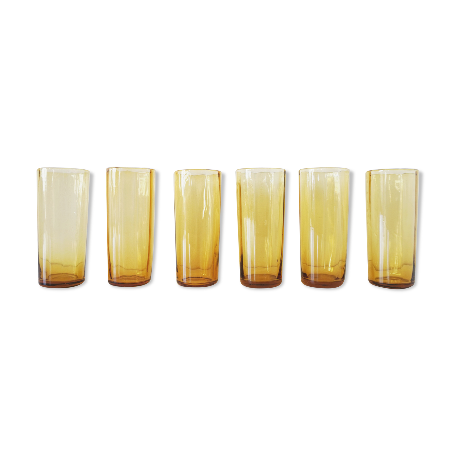 6 amber glass water glasses 1960