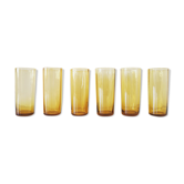 6 amber glass water glasses 1960