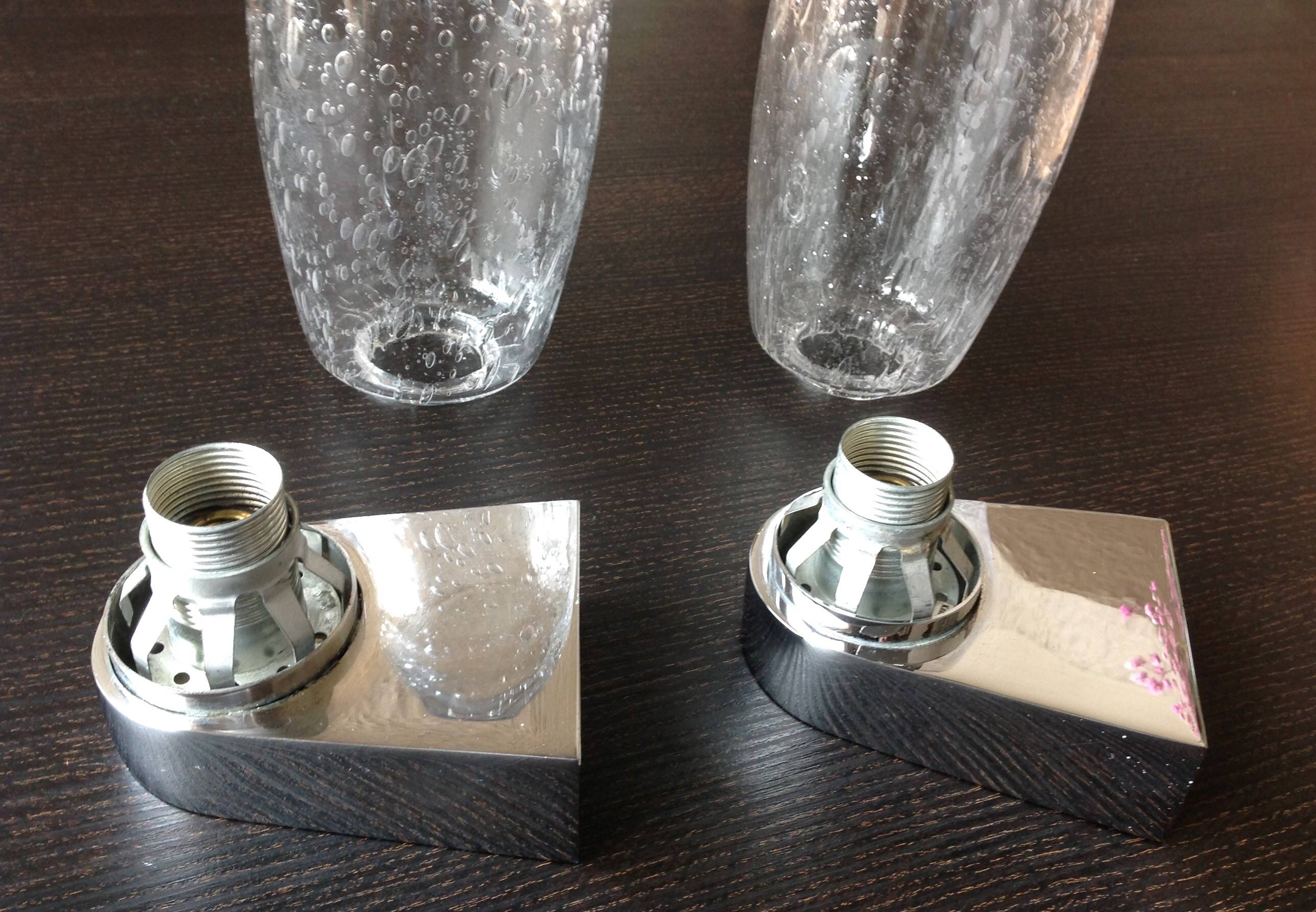 Pair of vintage 1970s-80s glass and chrome wall lights with teardrop shapes