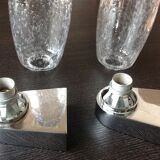 Pair of vintage 1970s-80s glass and chrome wall lights with teardrop shapes