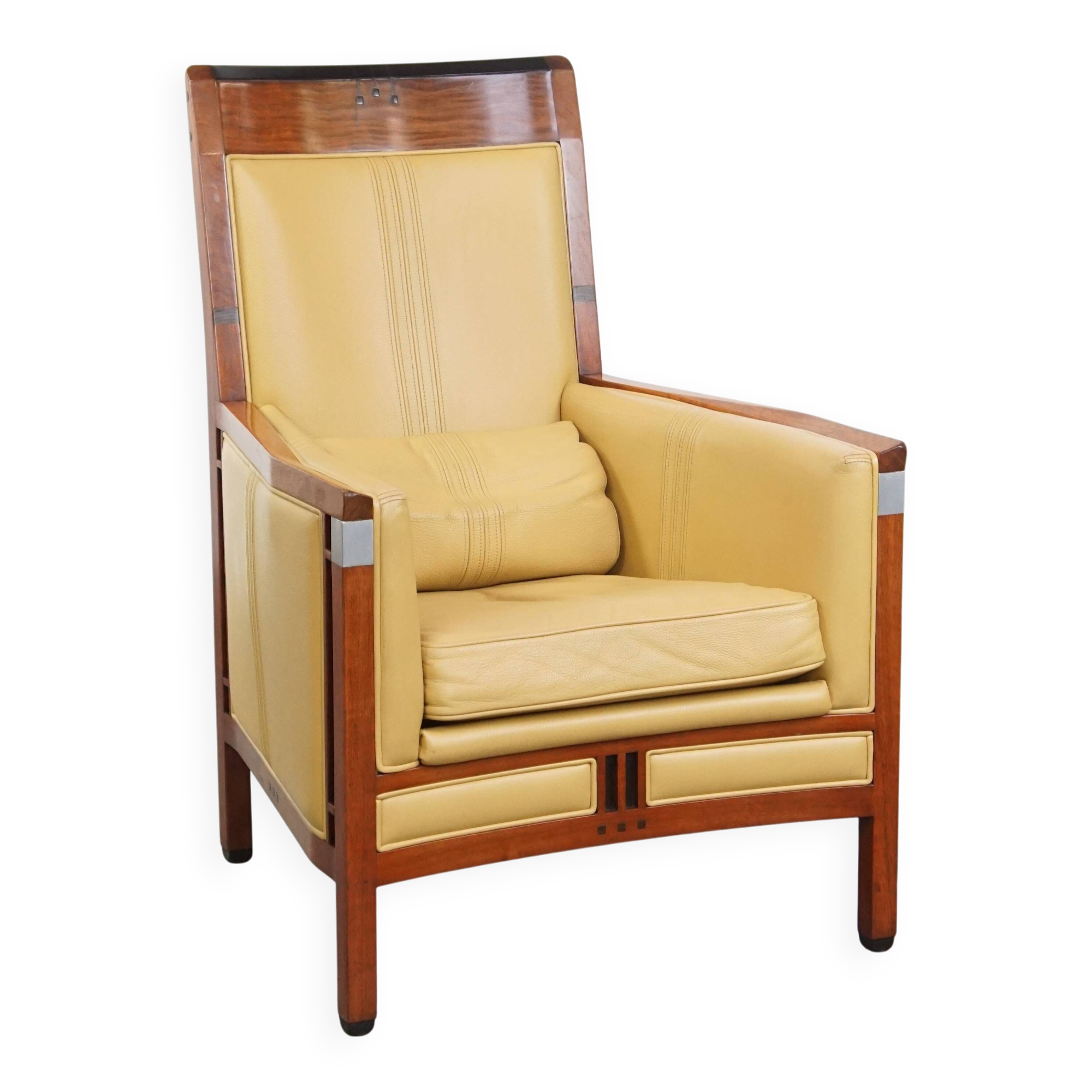 Art Deco armchair in yellow leather with high back