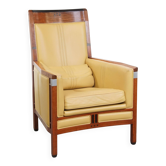 Art Deco armchair in yellow leather with high back