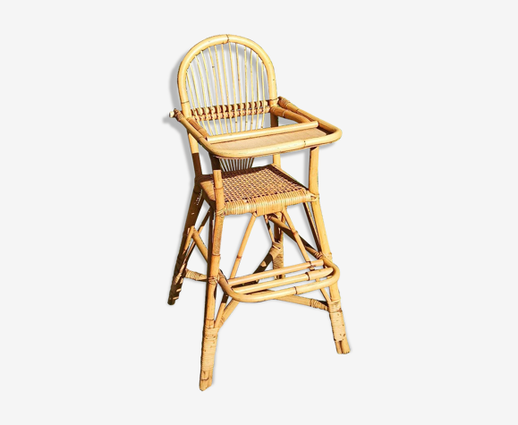 Chaise haute pour enfant en rotin