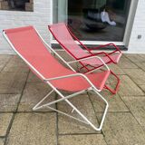 Bahama duo of deck chairs – EMU – Folding – Red and white