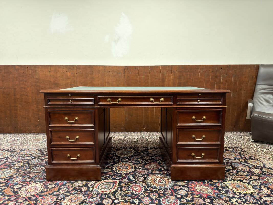 Classic English Desk with Green Leather