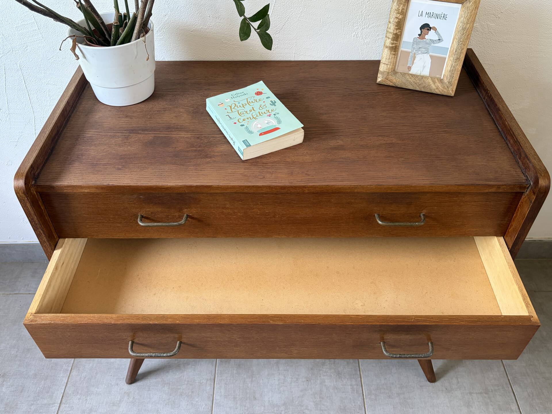Vintage oak commode from the 1960s.