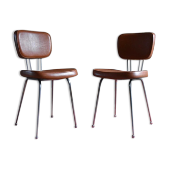 Pair of metal and imitation leather chairs