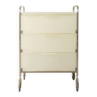 Functional rolling container with chrome frame and transparent drawers, 1980s
