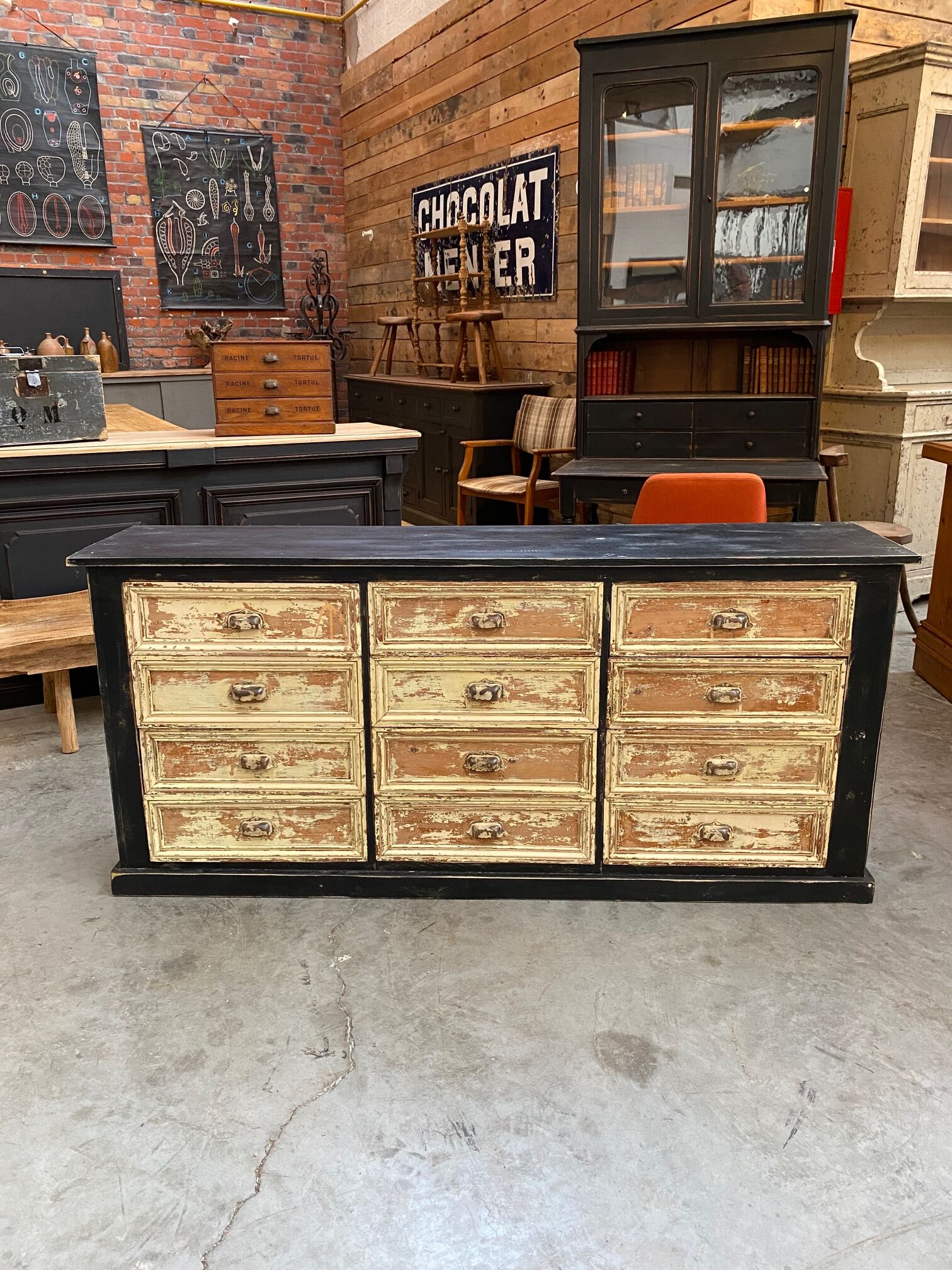 Old loom cabinet with drawers