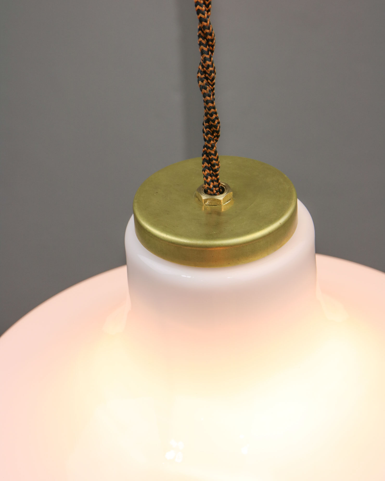Mid-century white & brass pendant lamp