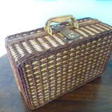 Picnic suitcase, braided wicker, 2 handles, leather closure