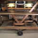 Former wooden factory shelf on metal wheels 1900