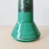 Vase en verre doublé turquoise peint à la main