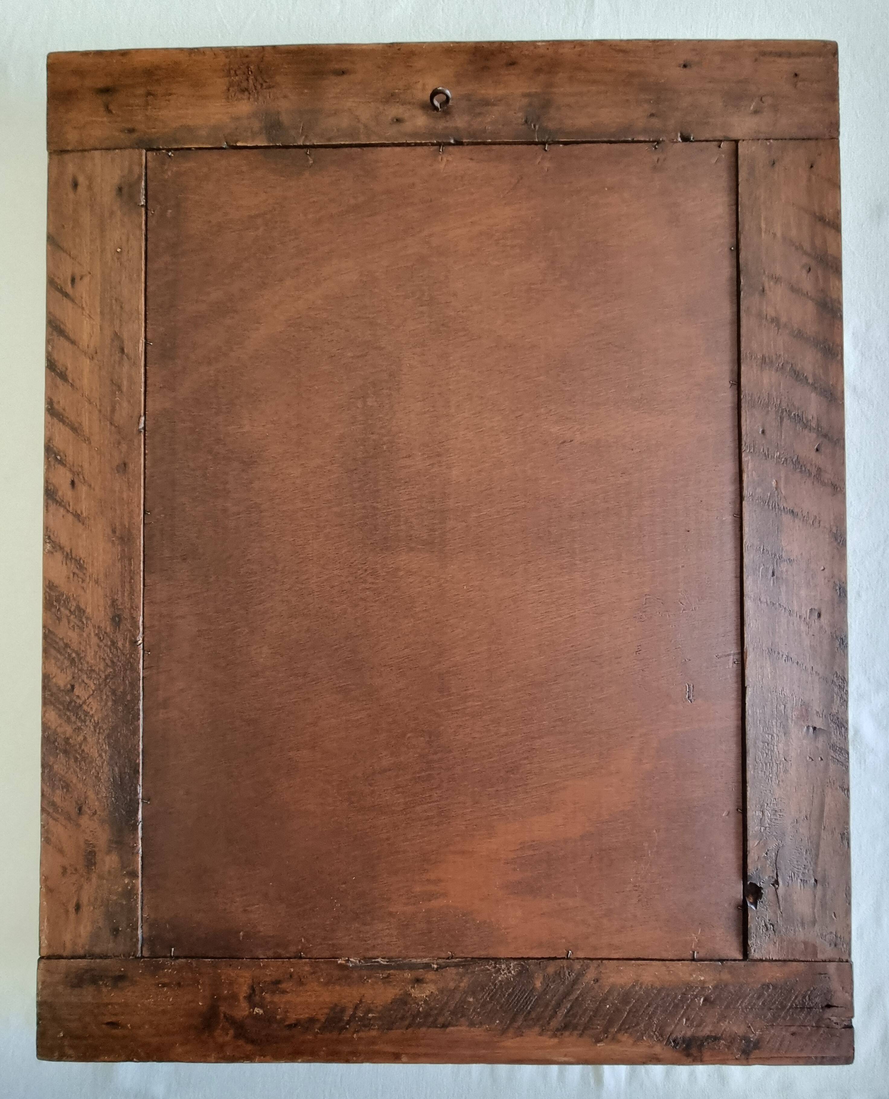 19th century Tramp Art mirror in hand-carved wood, original glass 69 x 50 cm