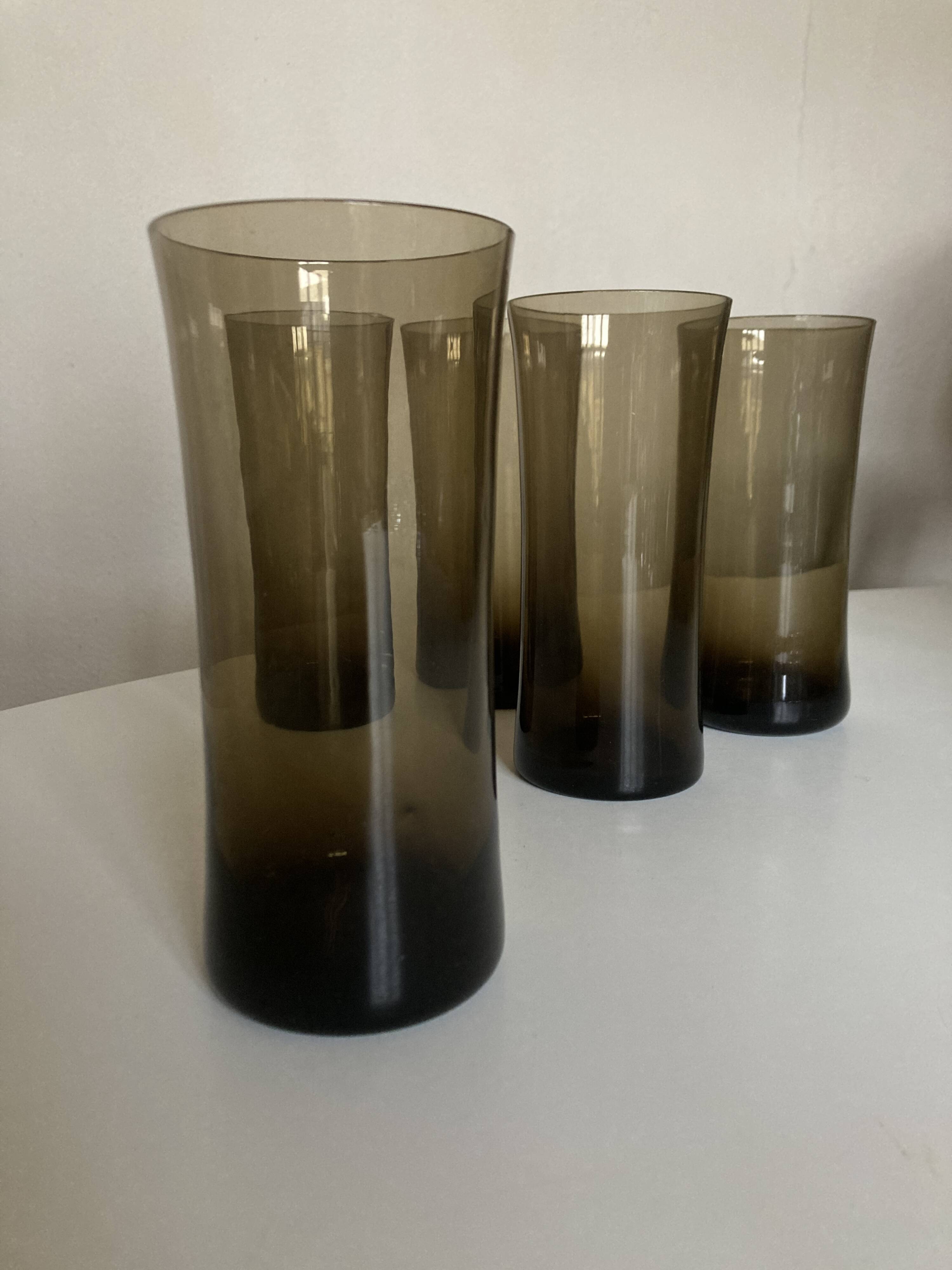 Set of 5 high ball diabolo glasses 1970 in smoked brown glass