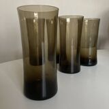 Set of 5 high ball diabolo glasses 1970 in smoked brown glass
