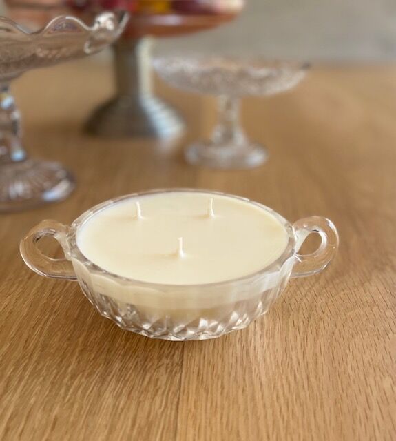 Candle 3 wicks empty pocket in chiseled glass, Scent By the Fire