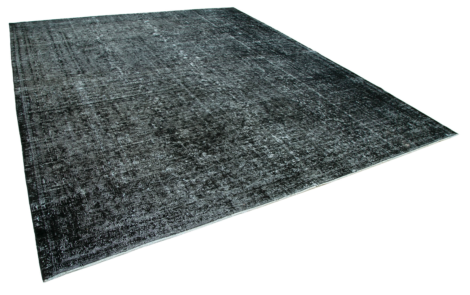 Hand-knotted oriental overdyed 298 cm x 365 cm black wool carpet
