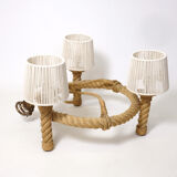 Three-light braided rope pendant light, 1950-1960.