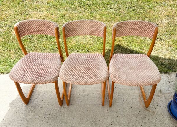 Lot de 3 chaises traineau SELF , dlg de Baumann , 1970'