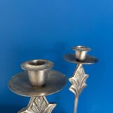 Set of 2 Art Deco Style Metal Candlesticks - Elegant and Vintage Candle Holders