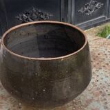Glazed ceramic pot cover, brown, vintage 1970