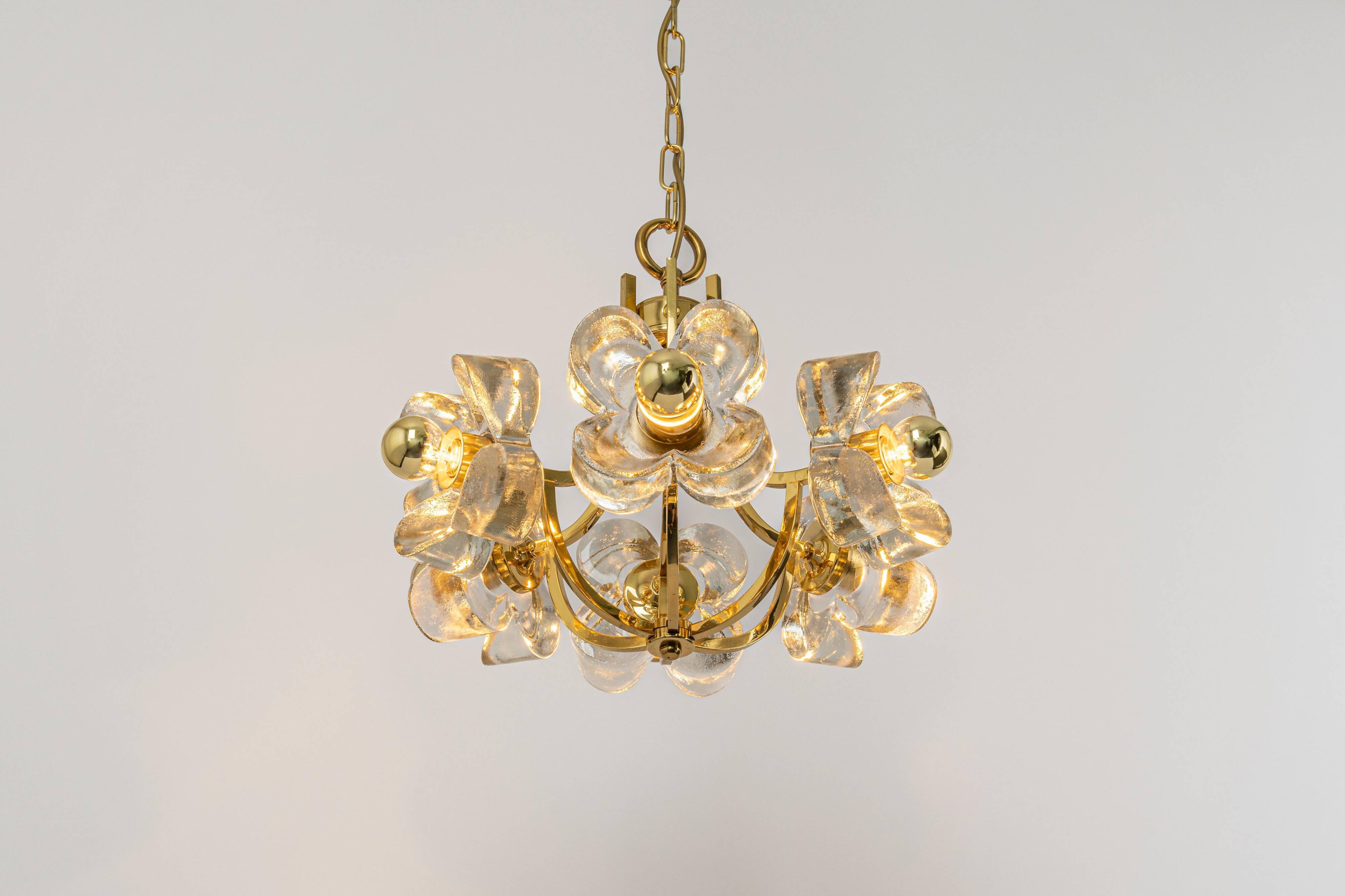 Large brass and crystal pendant light by Sische, Germany, 1970s.