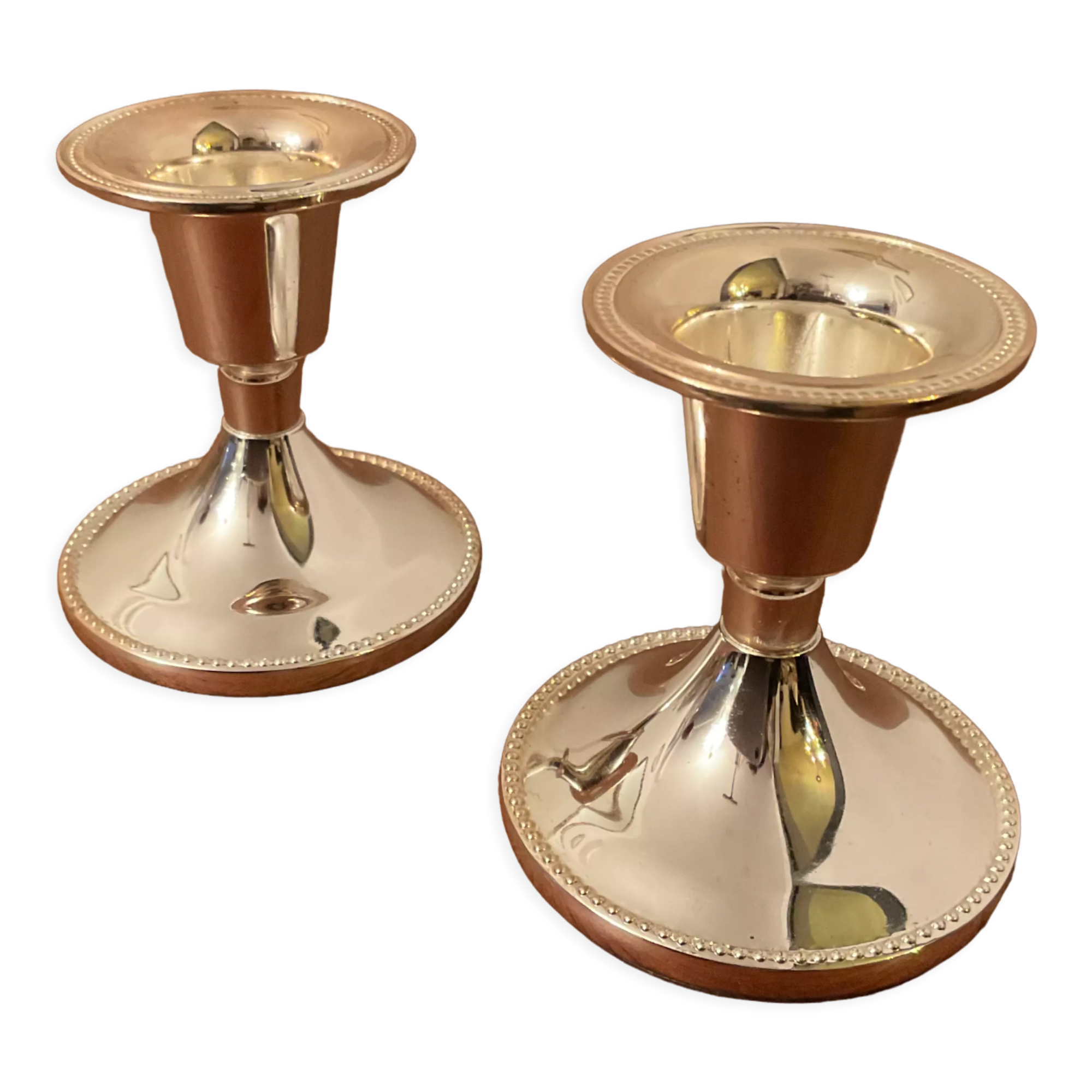 Pair of vintage silver metal candle holders