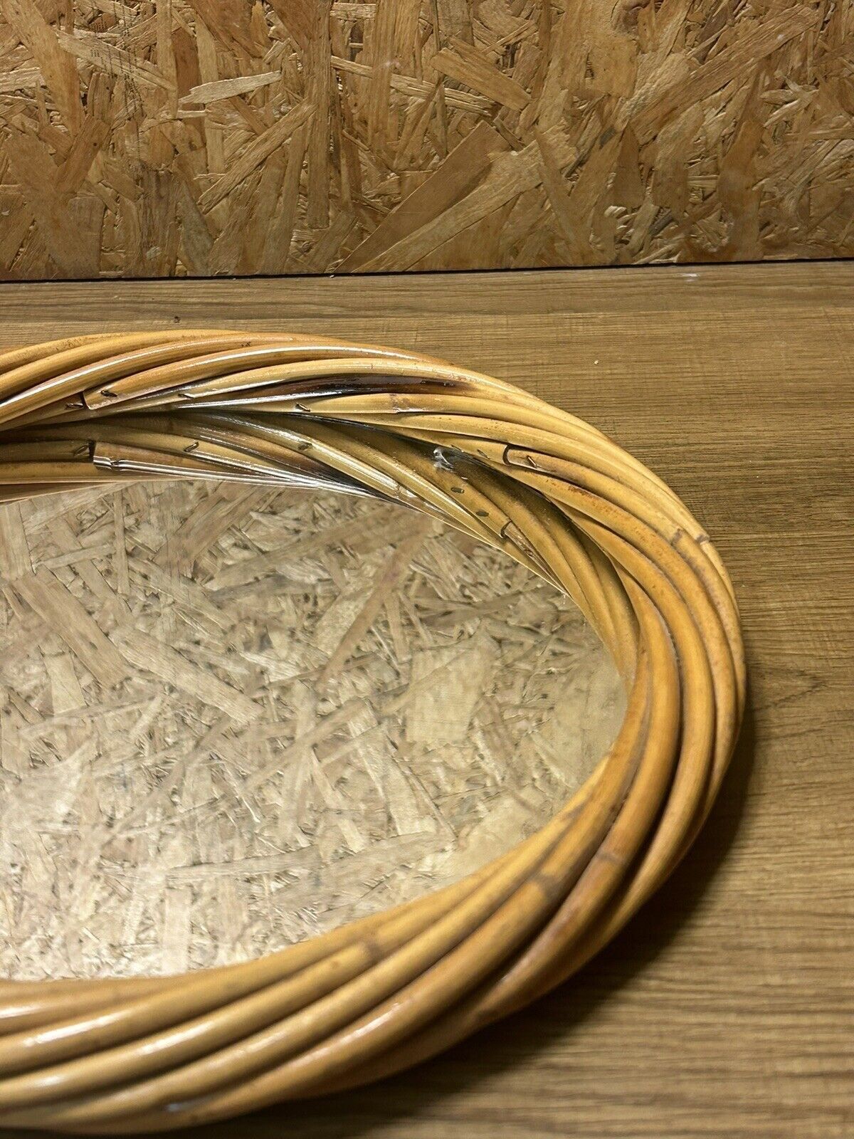 Old vintage rattan round mirror, 70s, pop decoration