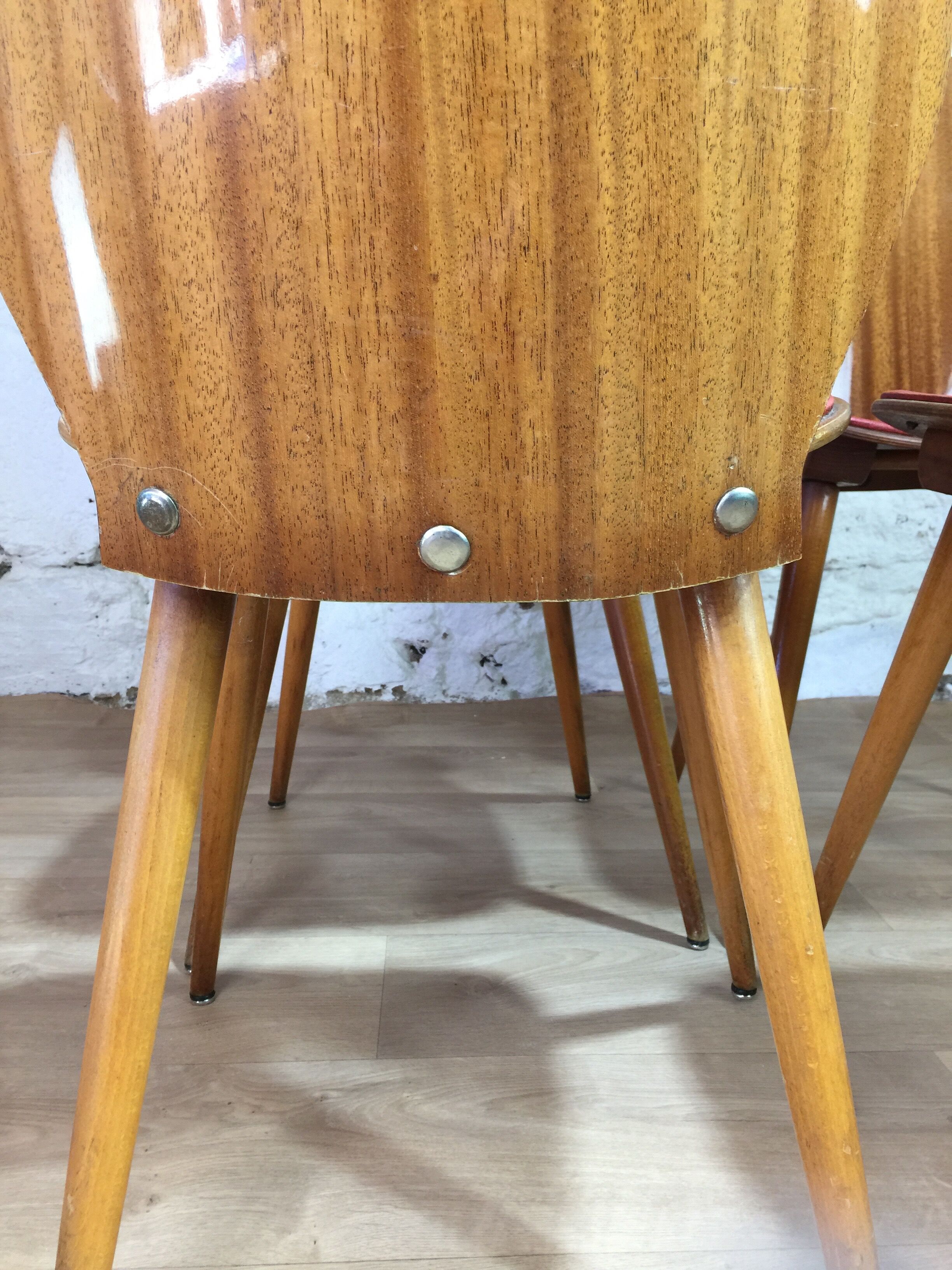Lot of 4 chairs 1960s skai red compass feet