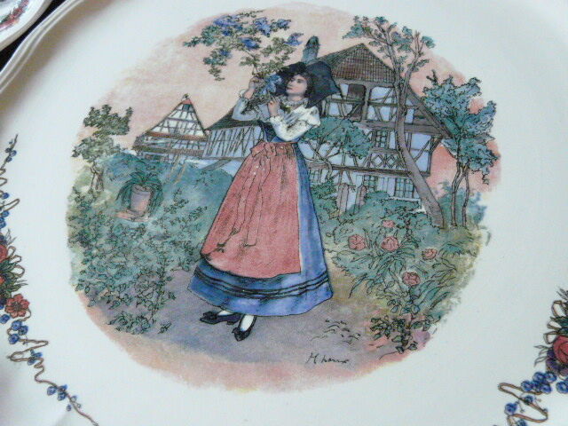 Dish and 12 plates Loux Obernai Sarreguemines Faience ancienne - Dessert service