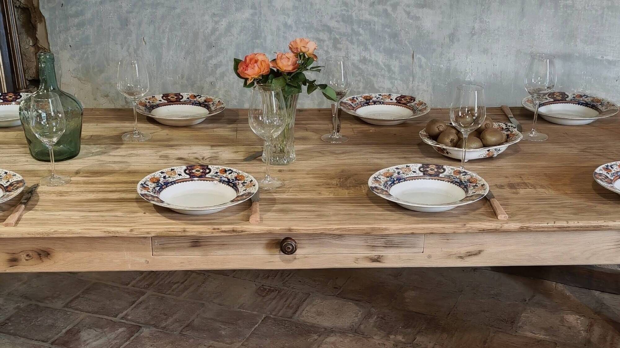 Solid oak farmhouse table "brut" 247x89, top "chocolate oak"
