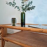 Table basse rotin et bambou rectangulaire vintage