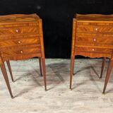 Paire De Chevets De Style Louis XV En Marqueterie De Bois De Rose