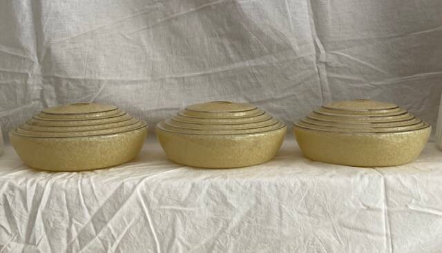 3 yellow and gold Clichy glass globes/lampshades