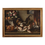 Great 18th century still life with animals, flowers and fruit