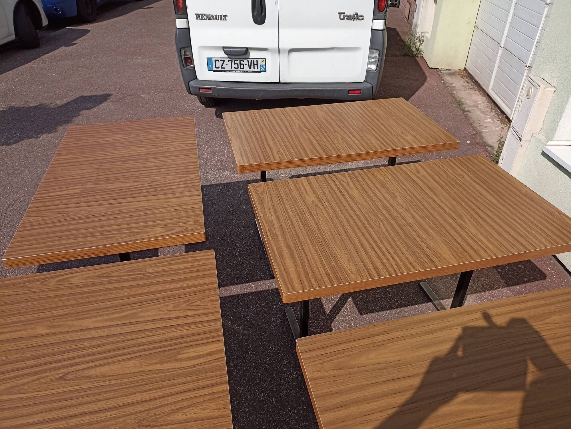 Set of 9 metal bistro table wood and formica