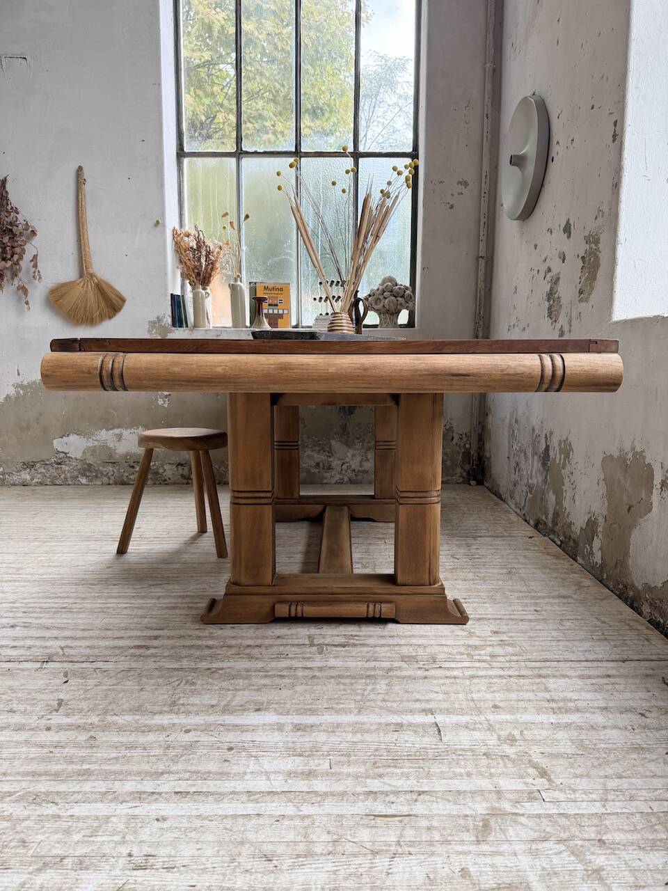 Table de repas chêne 1940 Dudouyt 240cm