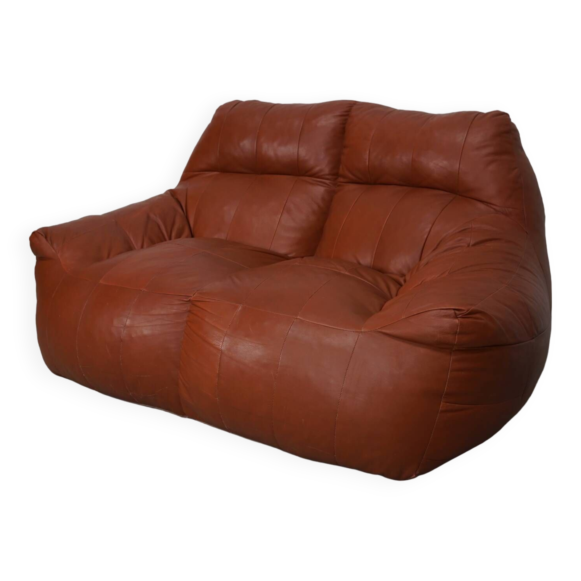 Pouf / Canapé 2 places en cuir patchwork vintage