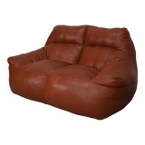 Pouf / Canapé 2 places en cuir patchwork vintage