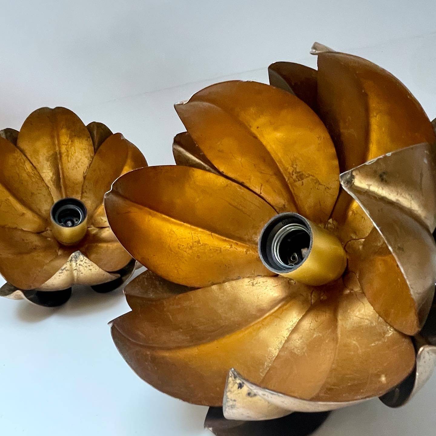 Two vintage pendant lights in gold metal